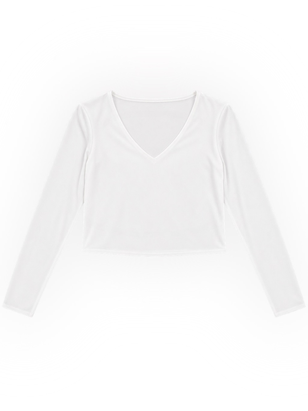 Babaton White V-Neck Long Sleeve Crop Top